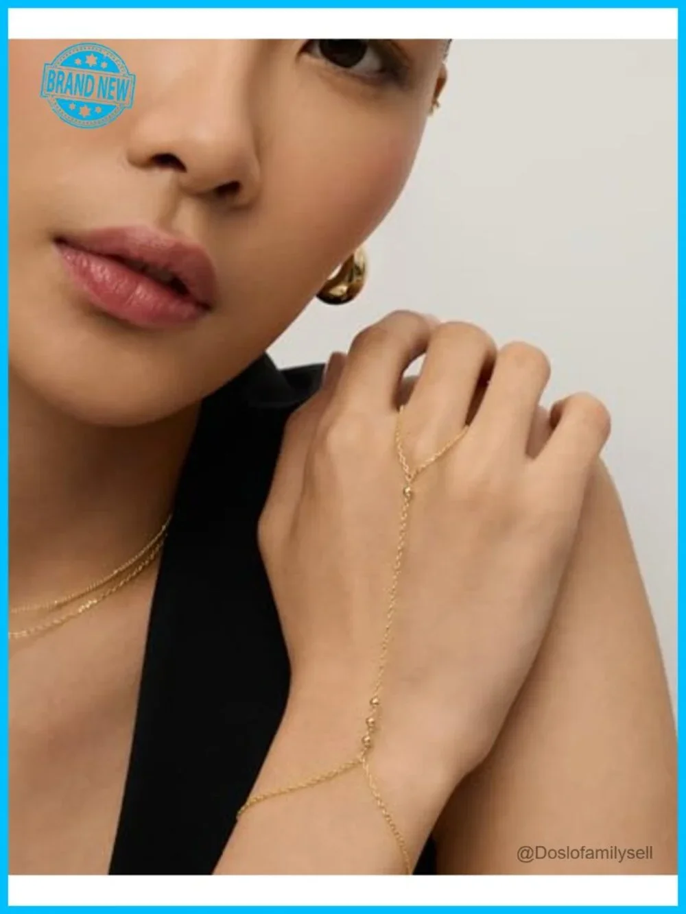 14K Gold Plated Hand Chain - Adjustable Bracelet & Ring Stack Jewelry